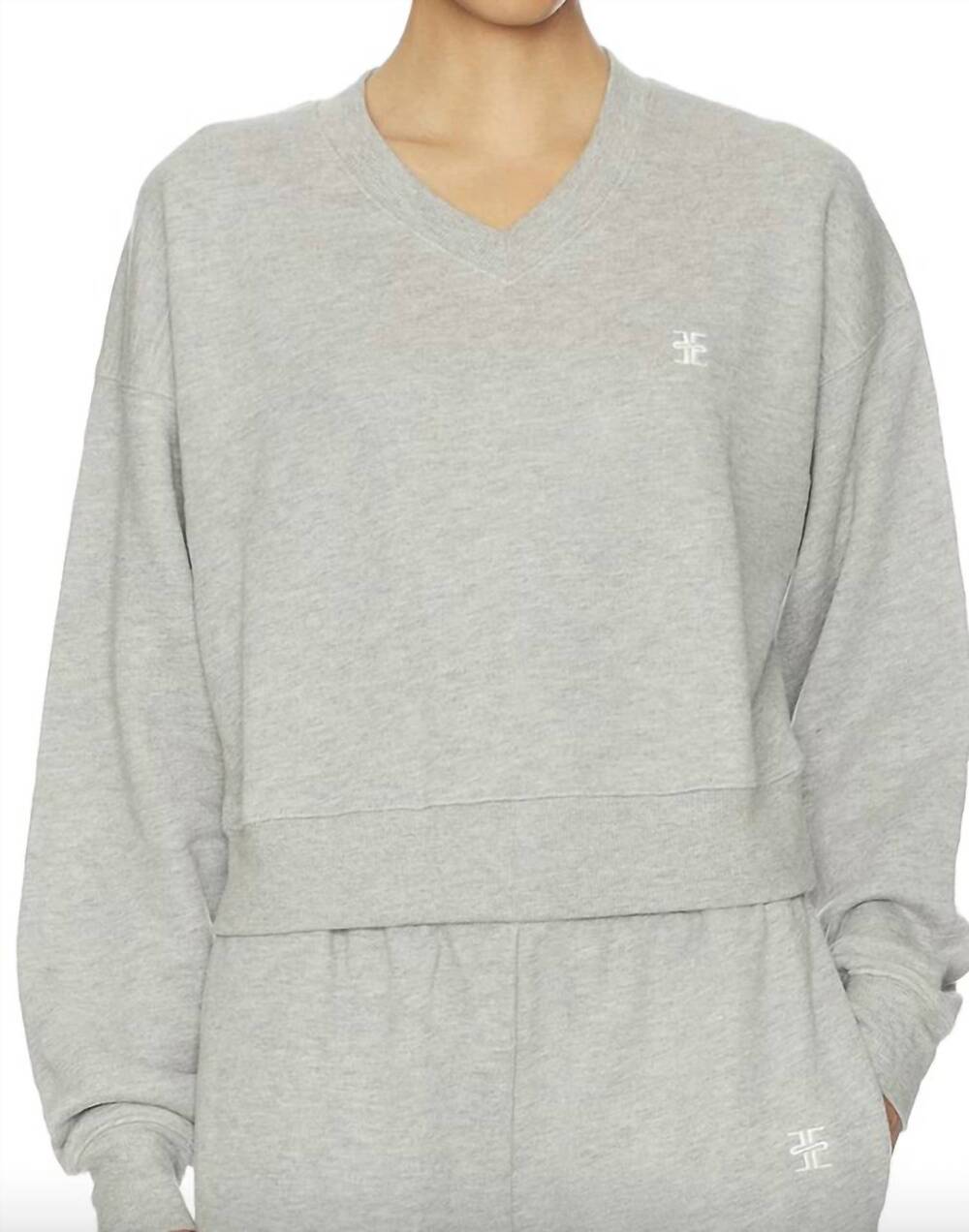 NEW ETERNE cropped v neck sweatshirt in grey